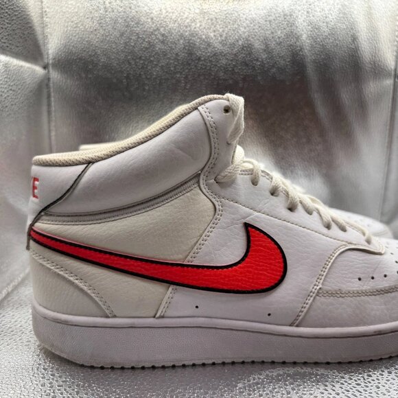 Size 11.5 Nike Court Vision Mid White Crimson Womens Leather Sneaker CD5436-102 - Picture 3 of 9